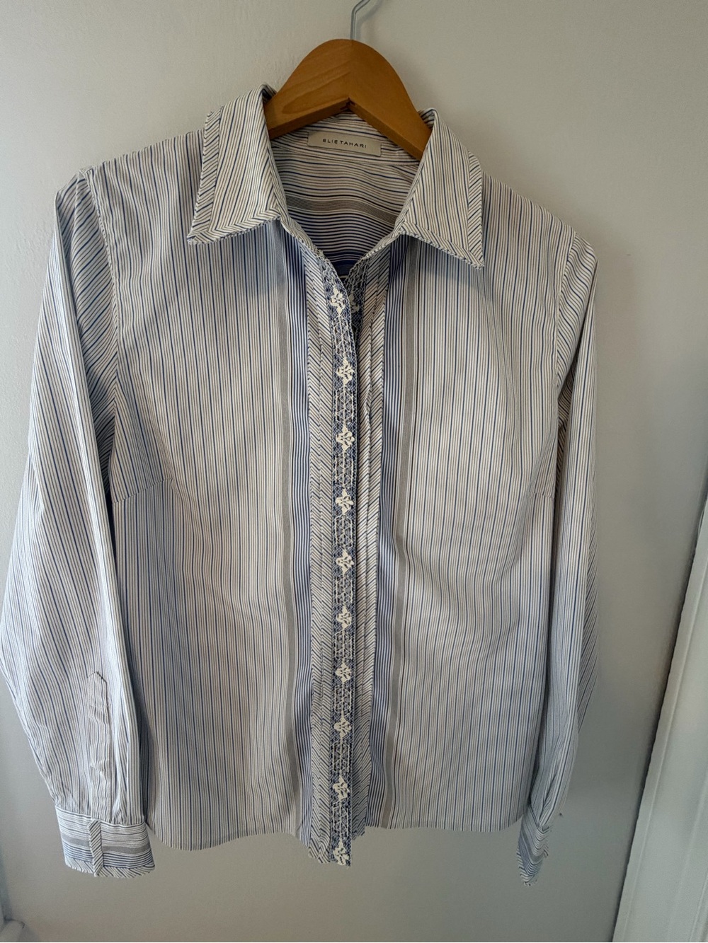 Elie Tahari Women’s Striped Button Down Shirt with Embroidered Placket